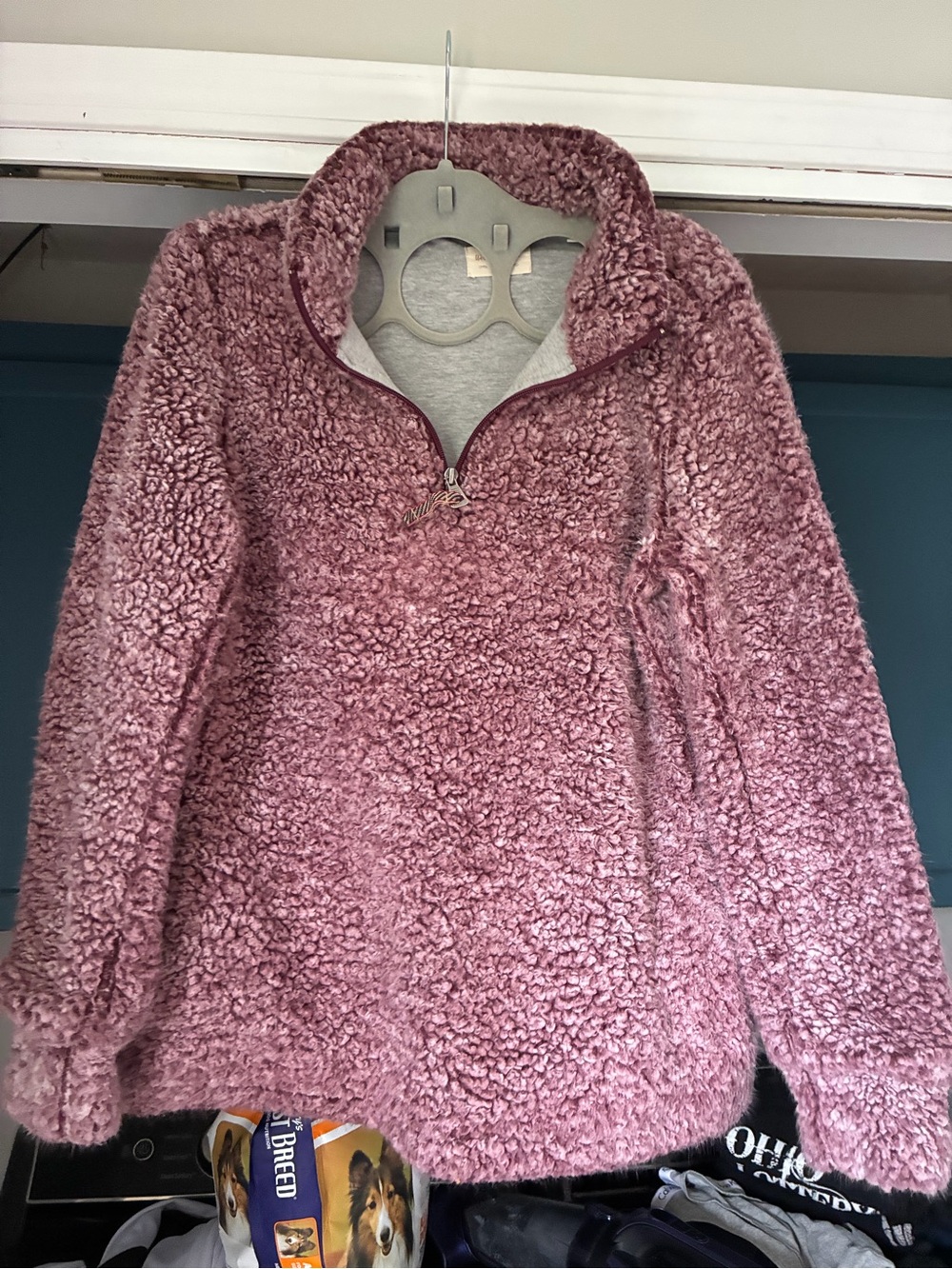 Weatherproof Plush V-Neck Half-Zip Pullover in Mauve